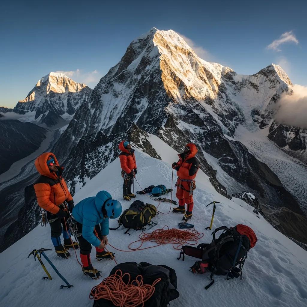 Climbers preparing for a high-altitude expedition on Annapurna I