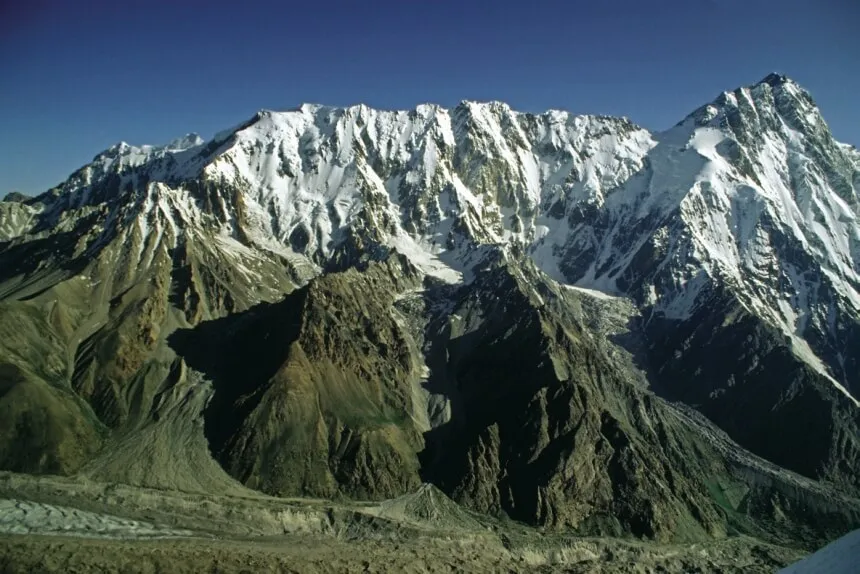 Nanga Parbat 8126m Killer Mountain ninth highest peak Earth Pakistan Gilgit Baltistan western Himalaya Diamir Face standard route Rupal Face 4600m tallest mountain wall Earth Rakhiot Face German expeditions 1934 1937 Hermann Buhl 1953 solo first ascent