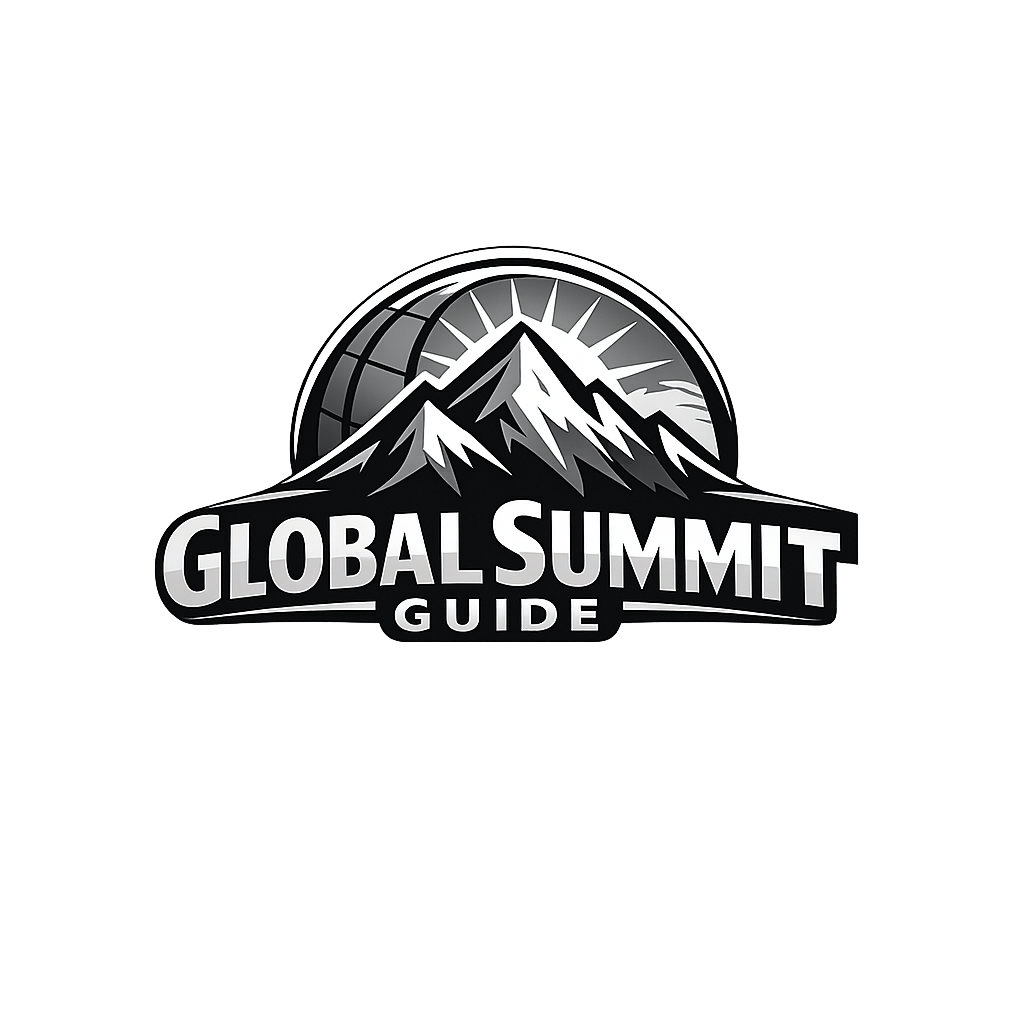 Global Summit Guide logo featuring stylized mountains, a globe, and sun rays, representing hiking and mountaineering resources.