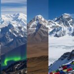 Panoramic view of the 7 Summits, highlighting the highest peaks on each continent
