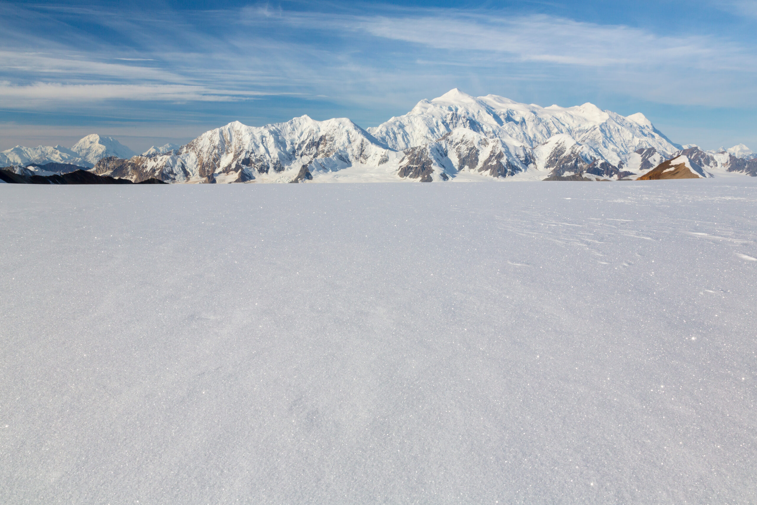 Mount Logan and Columbia Ice Field in Kluane National Park, Yukon &mdash; Canada's highest peak rising from the Saint Elias Mountains