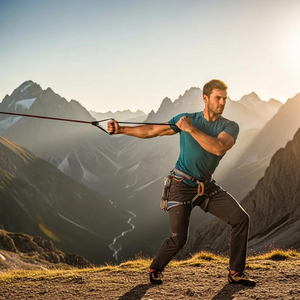 Climber performing strength training outdoors, emphasizing fitness preparation for Mount Elbrus