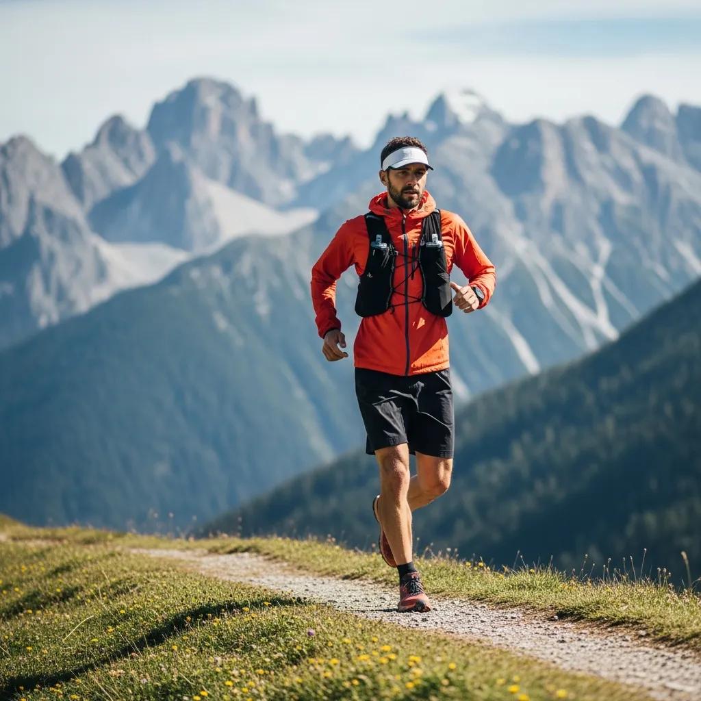 Climber running on a mountain trail, illustrating base fitness development for high altitude mountaineering