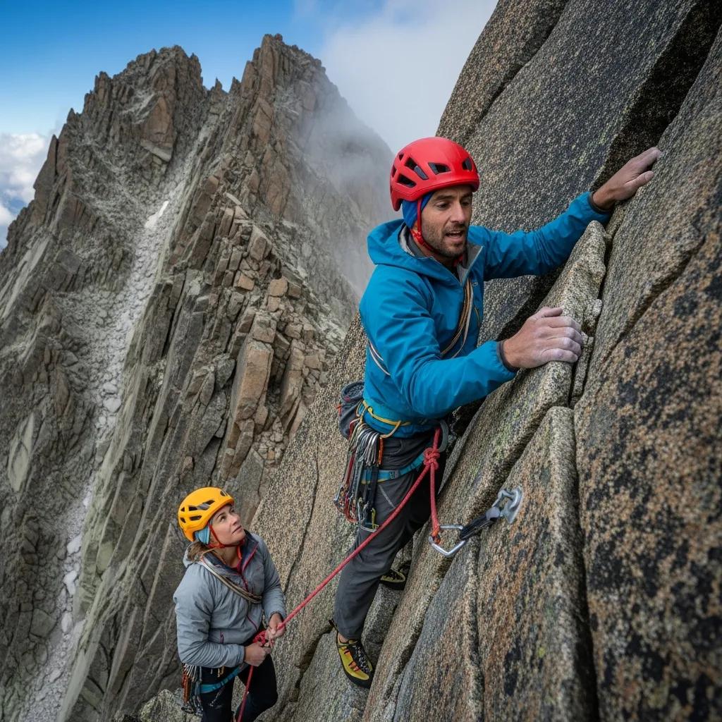 Climbers navigating a challenging mountain route, highlighting the adventure of sacred mountain ascents