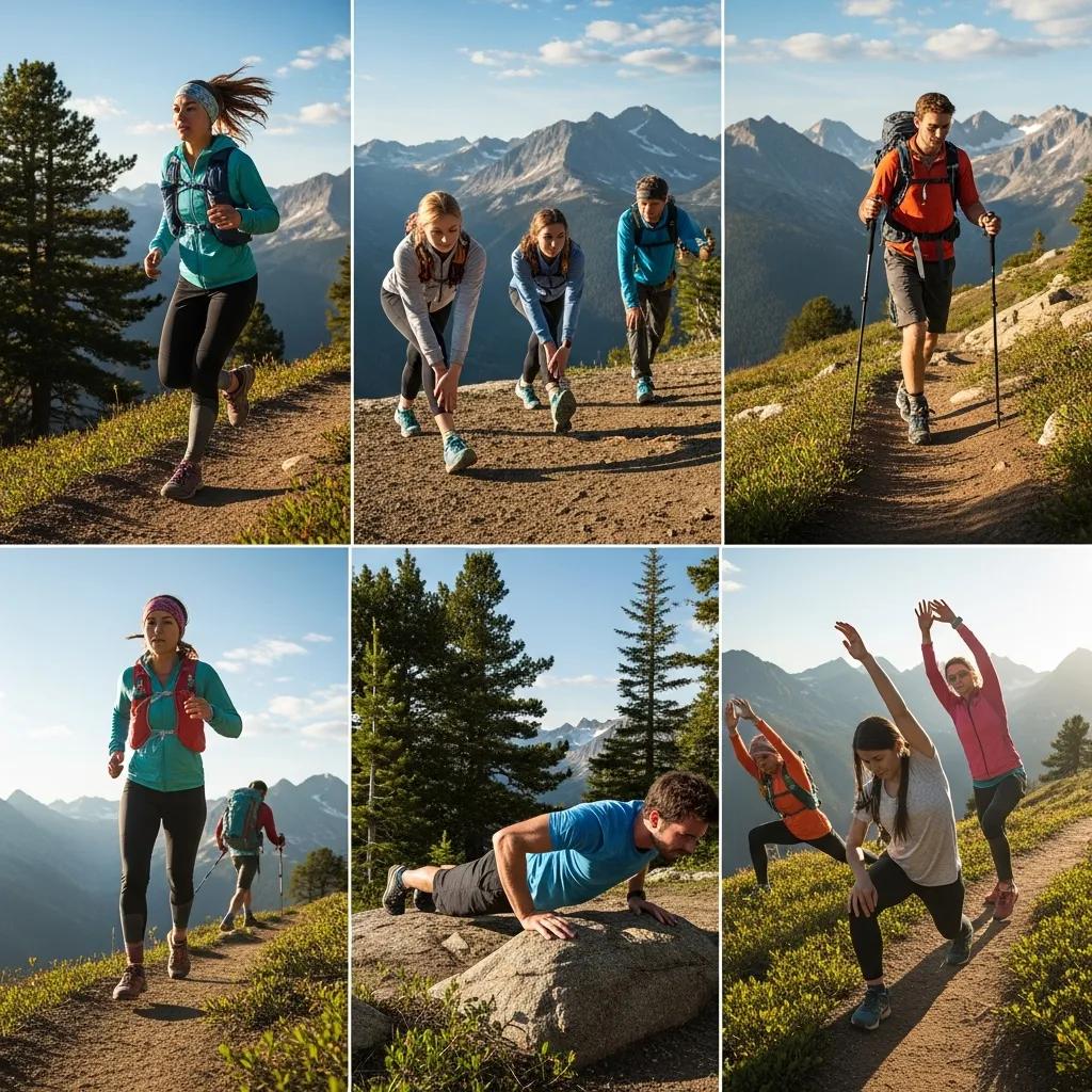 Climbers performing fitness exercises outdoors to prepare for Kilimanjaro