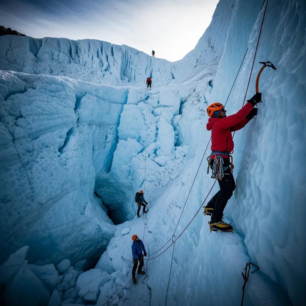 Climbers tackling the technical challenges of the Polish Glacier Route on Aconcagua