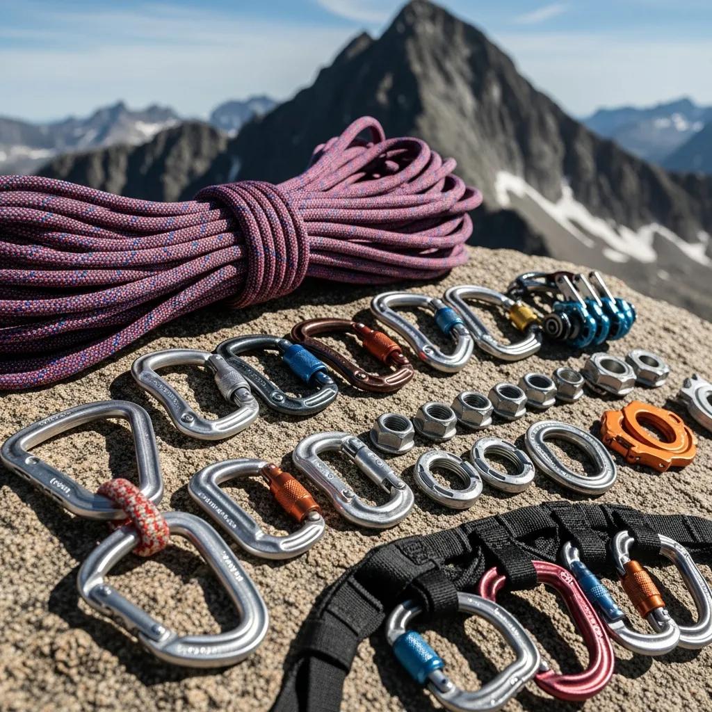 Climbing gear on rocky terrain, emphasizing the equipment necessary for technical climbing routes