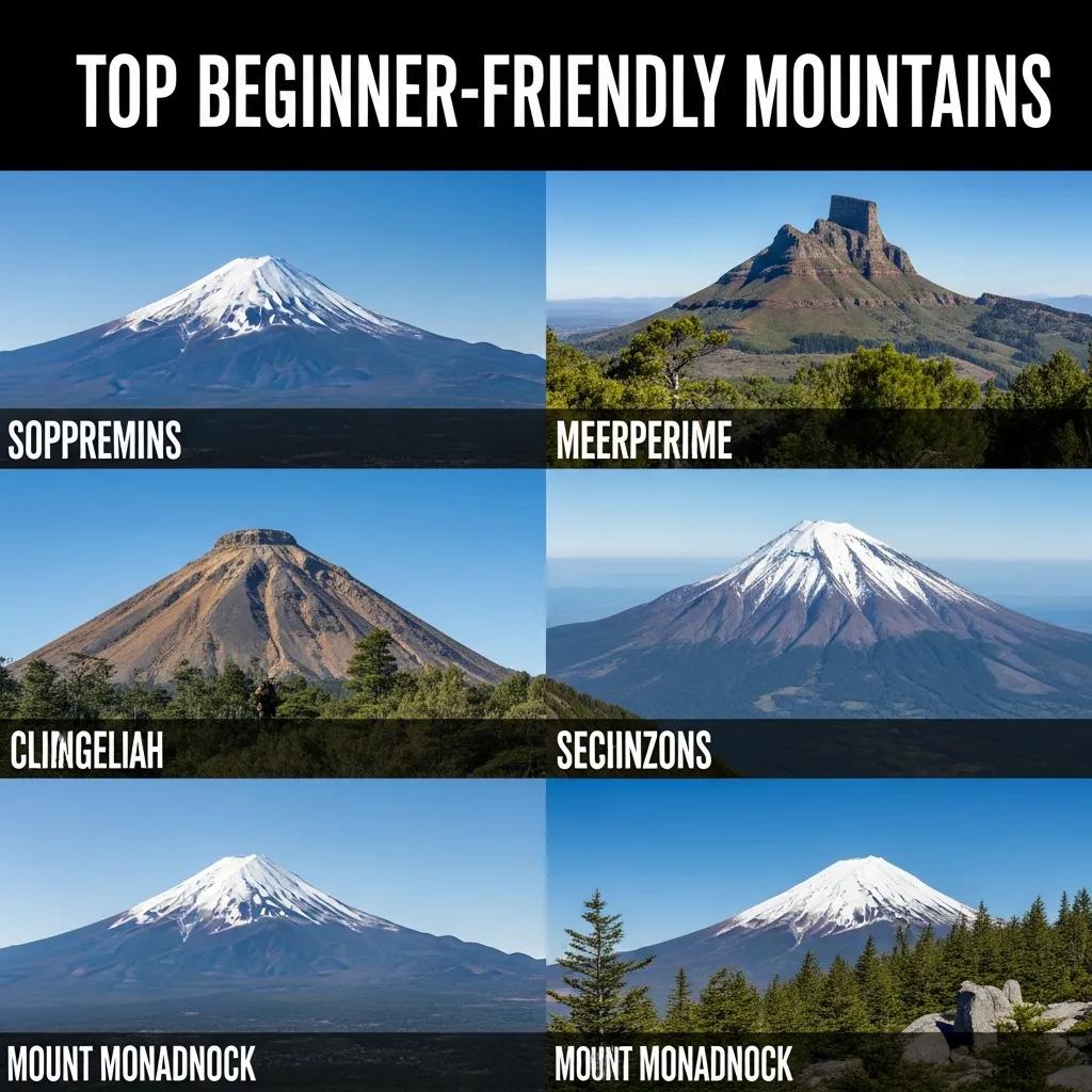 Collage of beginner-friendly mountains, highlighting diverse climbing options for novices