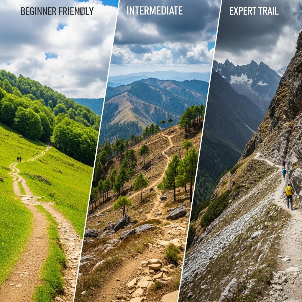 Collage of trekking routes in Nepal for beginners, intermediates, and experts