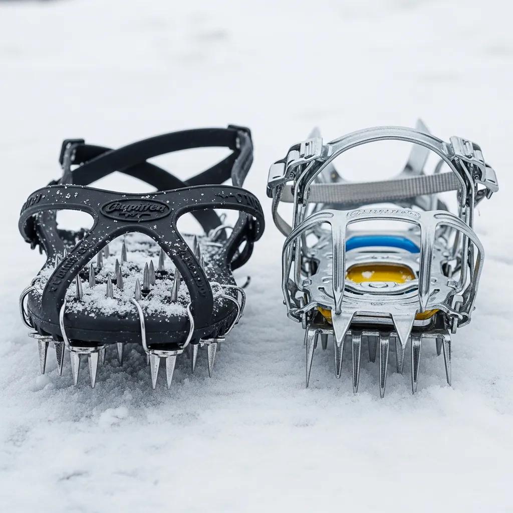 Comparison of microspikes and crampons on snow