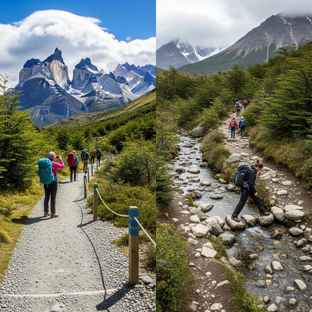 Comparison of W Trek and O Circuit in Patagonia, showcasing different trekking environments