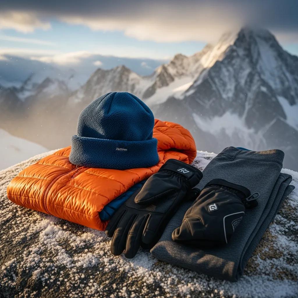 Essential cold weather gear for Kilimanjaro summit night including insulated jacket and gloves