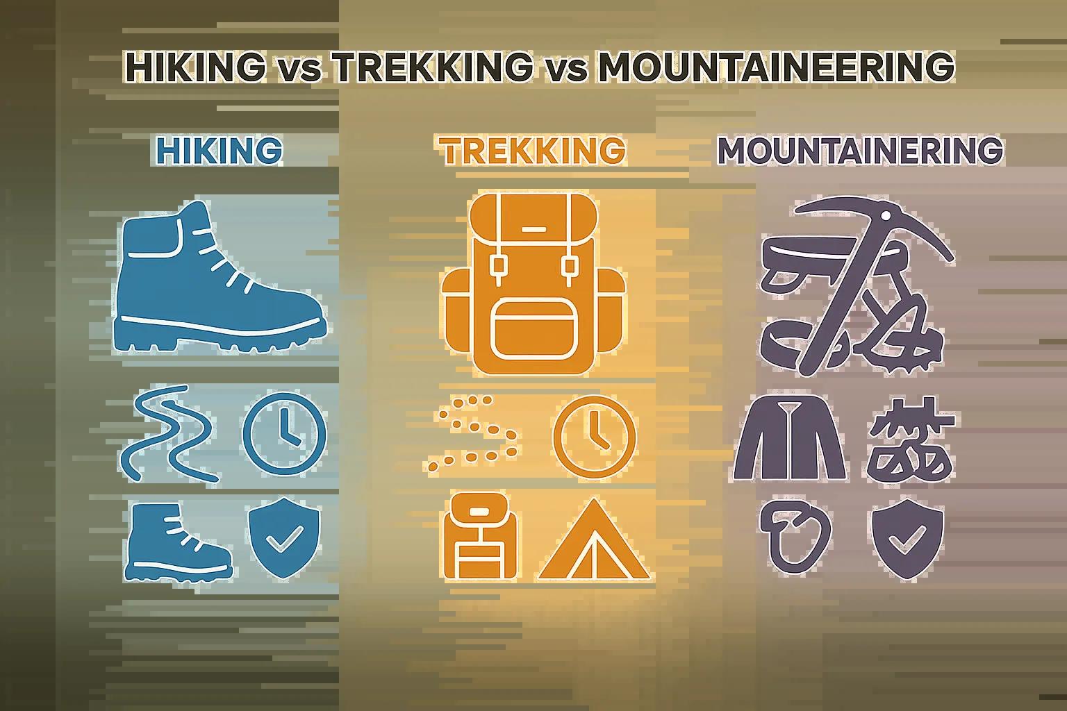 Hiking vs Trekking vs Mountaineering