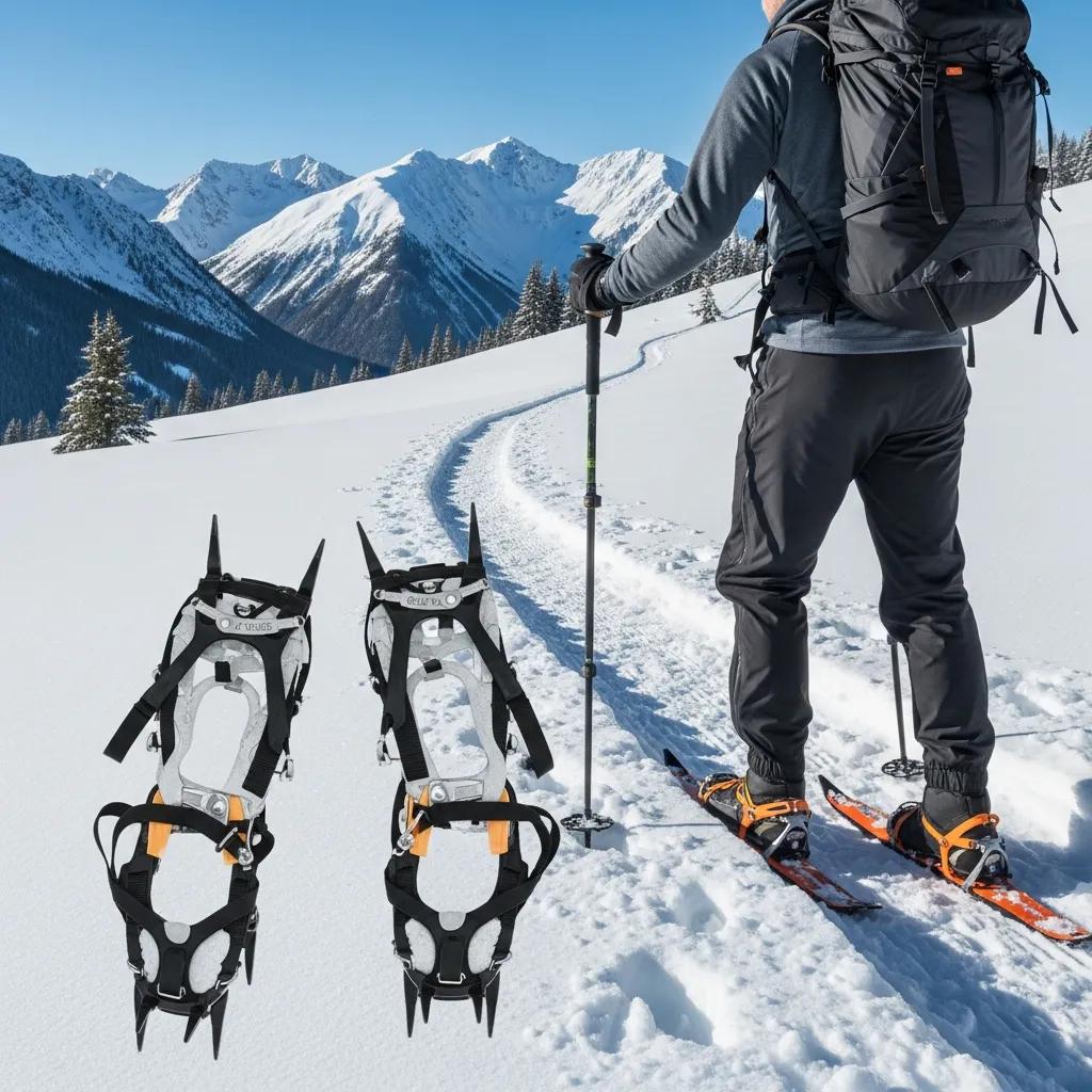 Winter traveler using layered snow-travel clothing and equipment