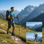 Hiker using trekking poles on a mountain trail, showcasing the importance of trekking poles for stability in hiking