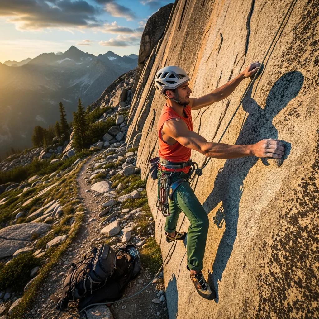 Individual training for mountaineering with strength exercises in an outdoor setting, highlighting physical fitness
