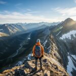 Mountain landscape with hiker at high elevation, representing altitude sickness treatment
