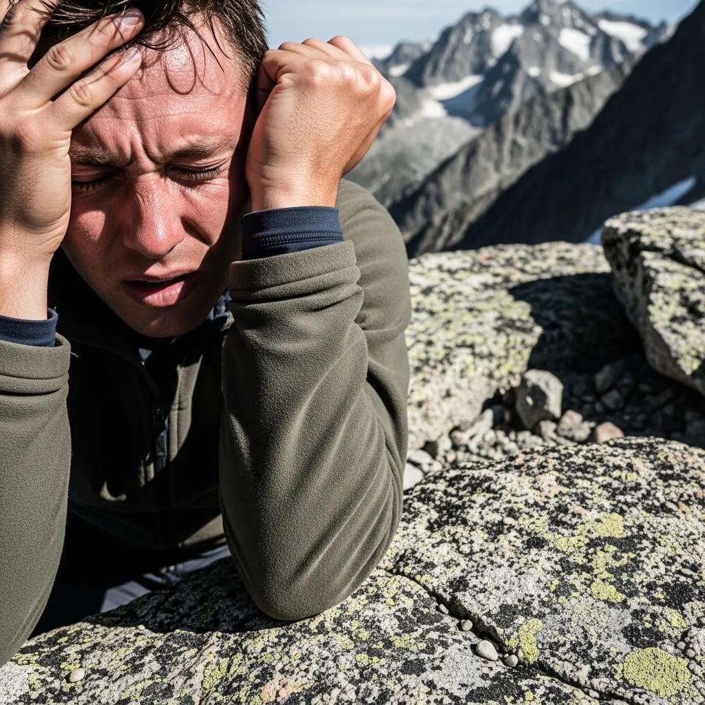 Person experiencing headache and nausea at high altitude, illustrating early signs of altitude sickness