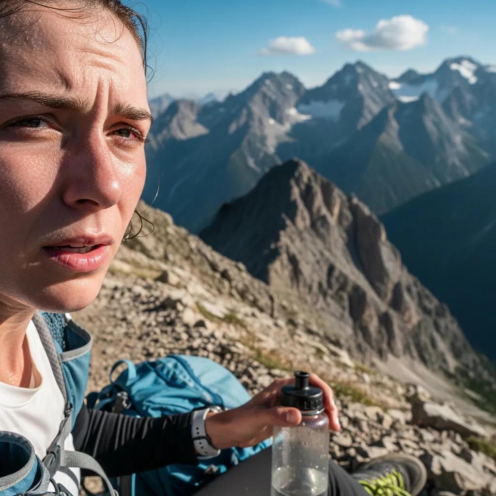 Person showing symptoms of altitude sickness on a mountain trail