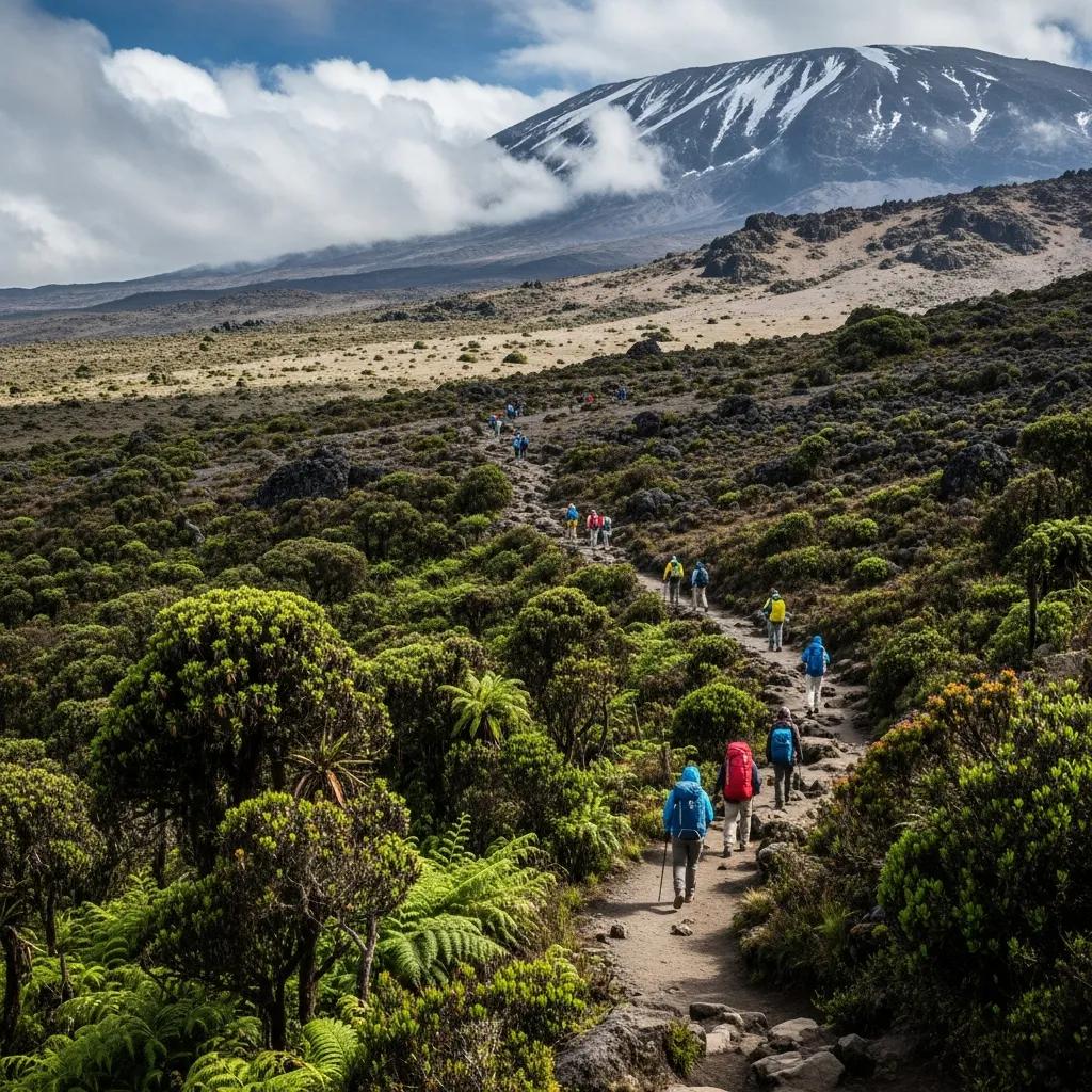 Scenic view of the Machame route on Kilimanjaro, illustrating diverse ecosystems