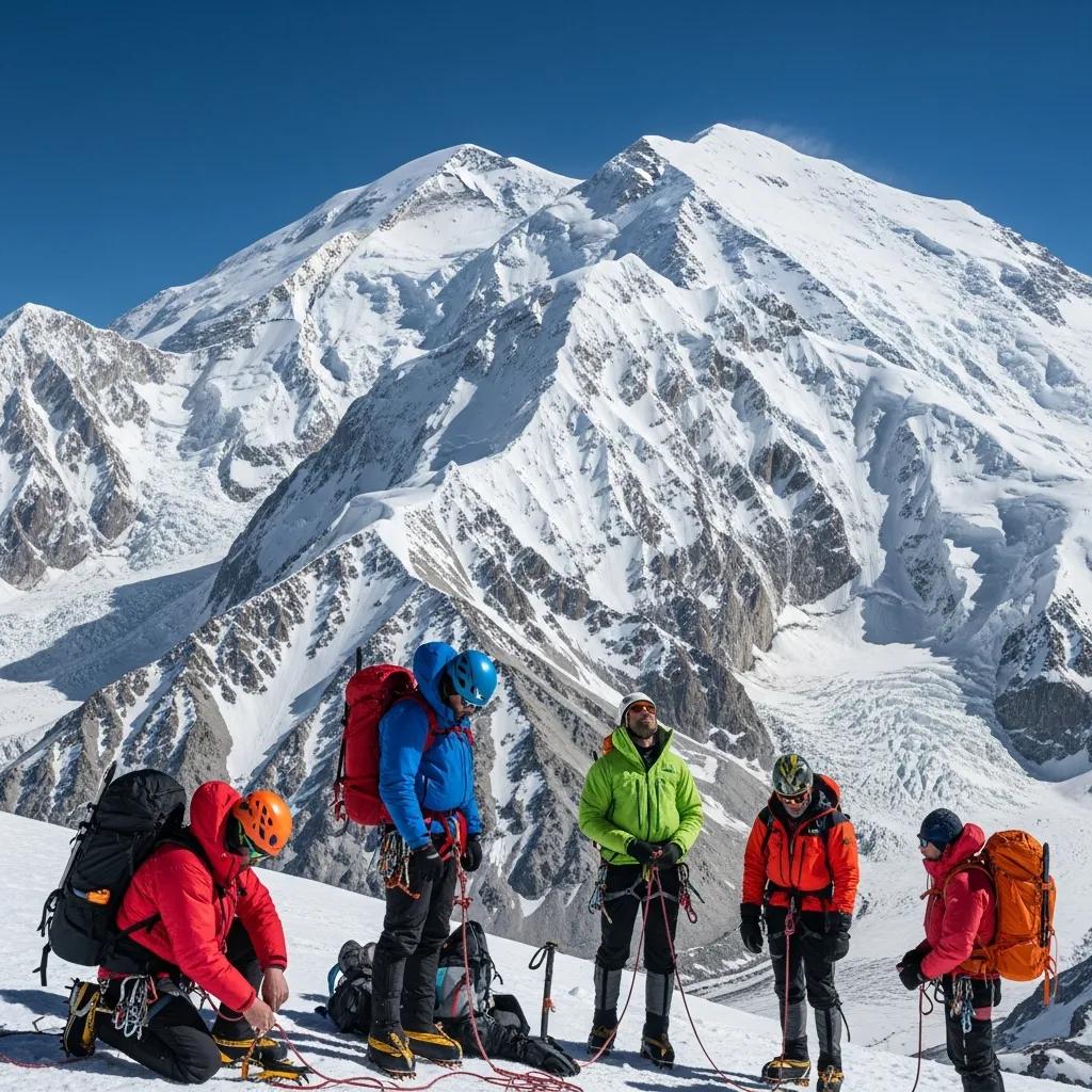 Climbers preparing for a Denali ascent in snowy expedition terrain