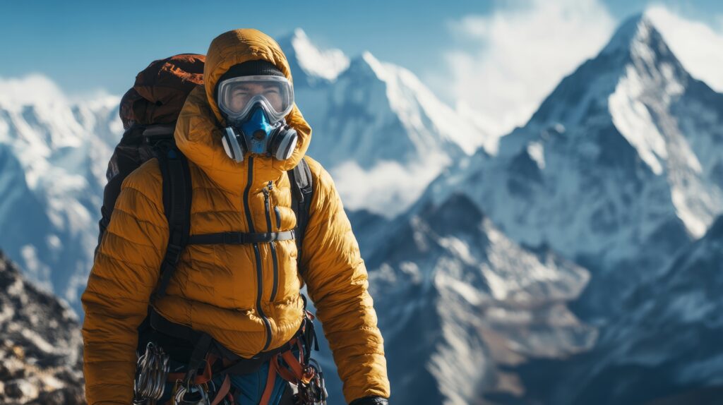 High-altitude climber using supplemental oxygen in the Himalaya, relevant to Manaslu expedition cost