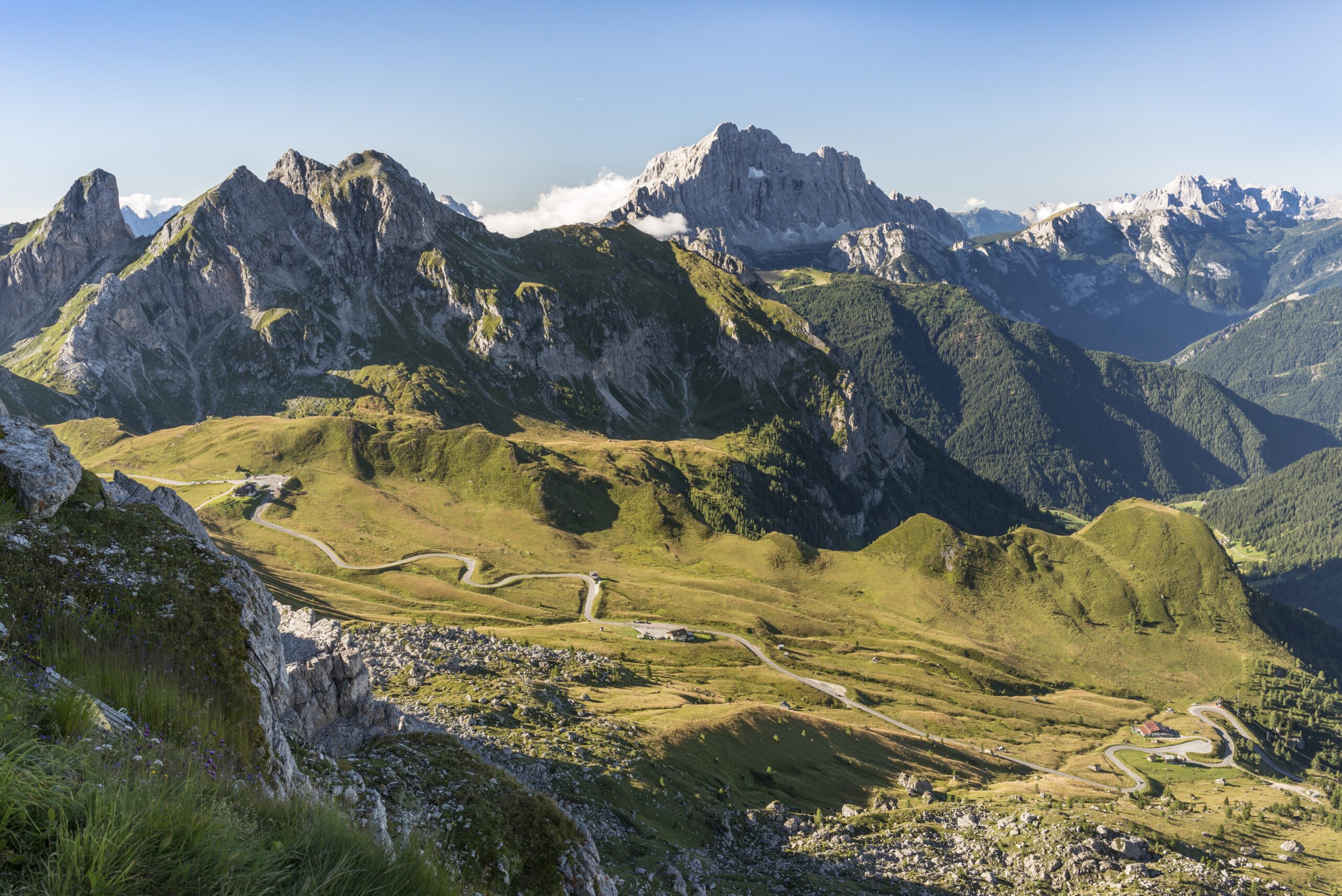 Monte Civetta Northwest Face the Wall of Walls rising 1200 meters above the Dolomites valley floor in Italy showing the legendary rock face climbed by Solleder Lettenbauer in 1925 during 2026 climbing season