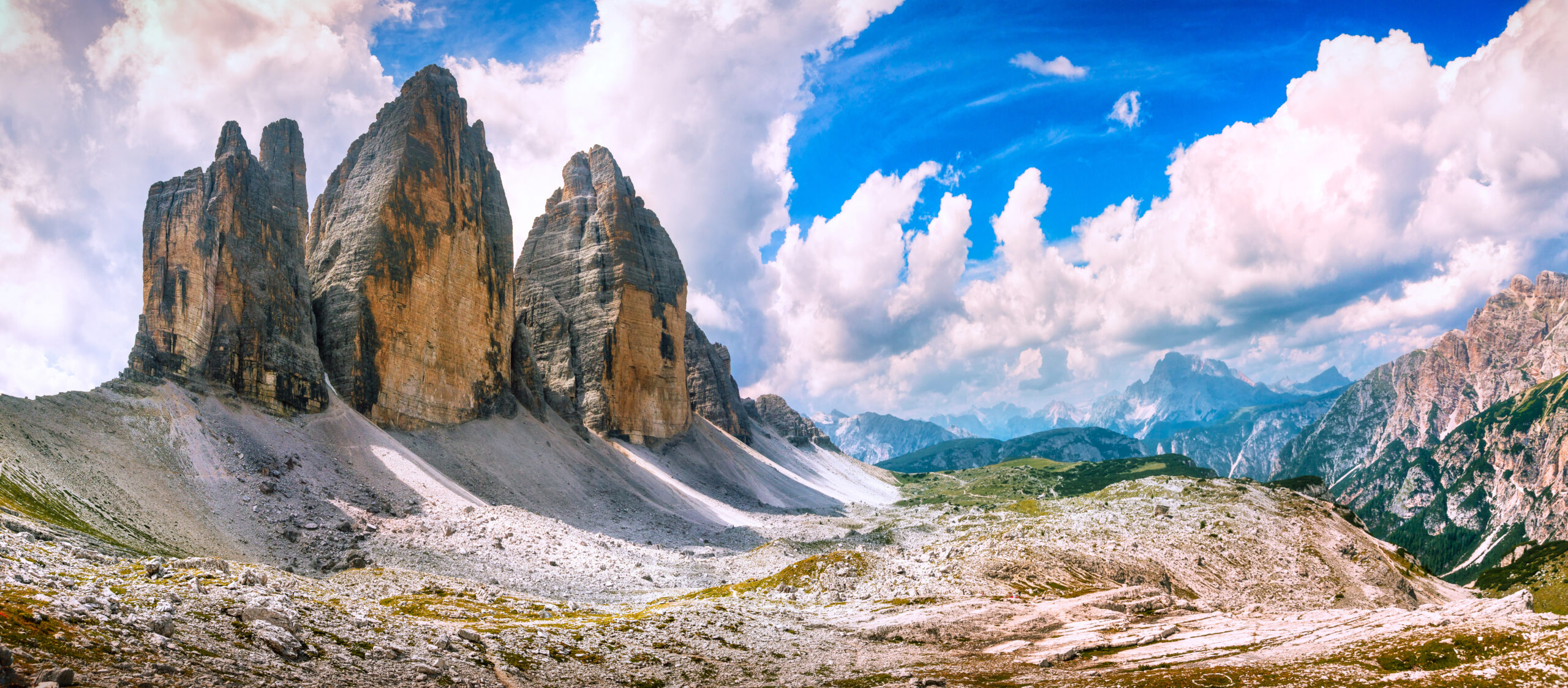 Tre Cime di Lavaredo (Drei Zinnen) — the three iconic limestone towers of the Sexten Dolomites, the most recognized mountain group in the Alps and UNESCO World Heritage Site