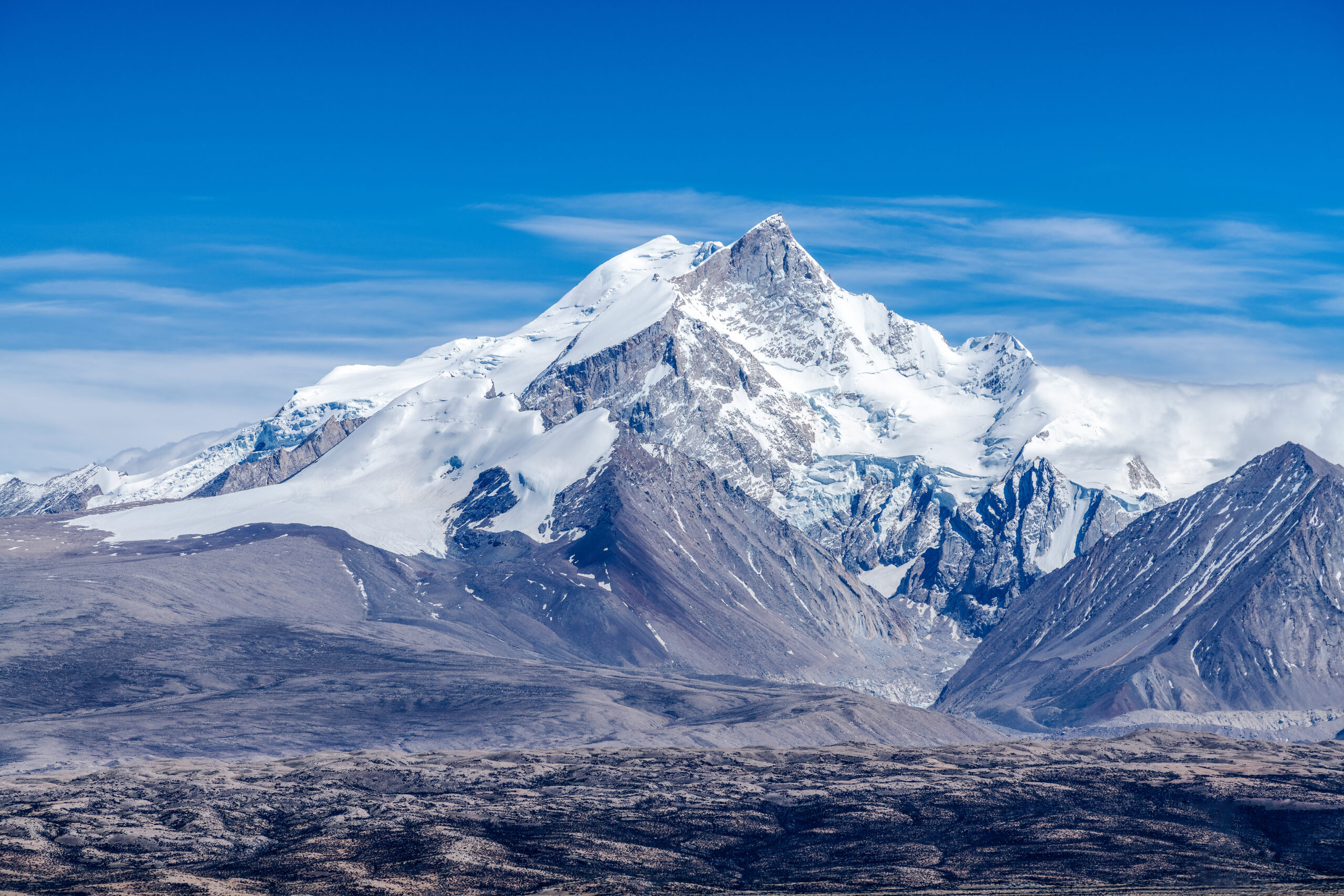 Shishapangma at 8027 meters showing the snow-covered peak in the Jugal Himal range of Tibet — the only 8000-meter mountain entirely within Chinese territory and the last 8000er to be first climbed in 1964