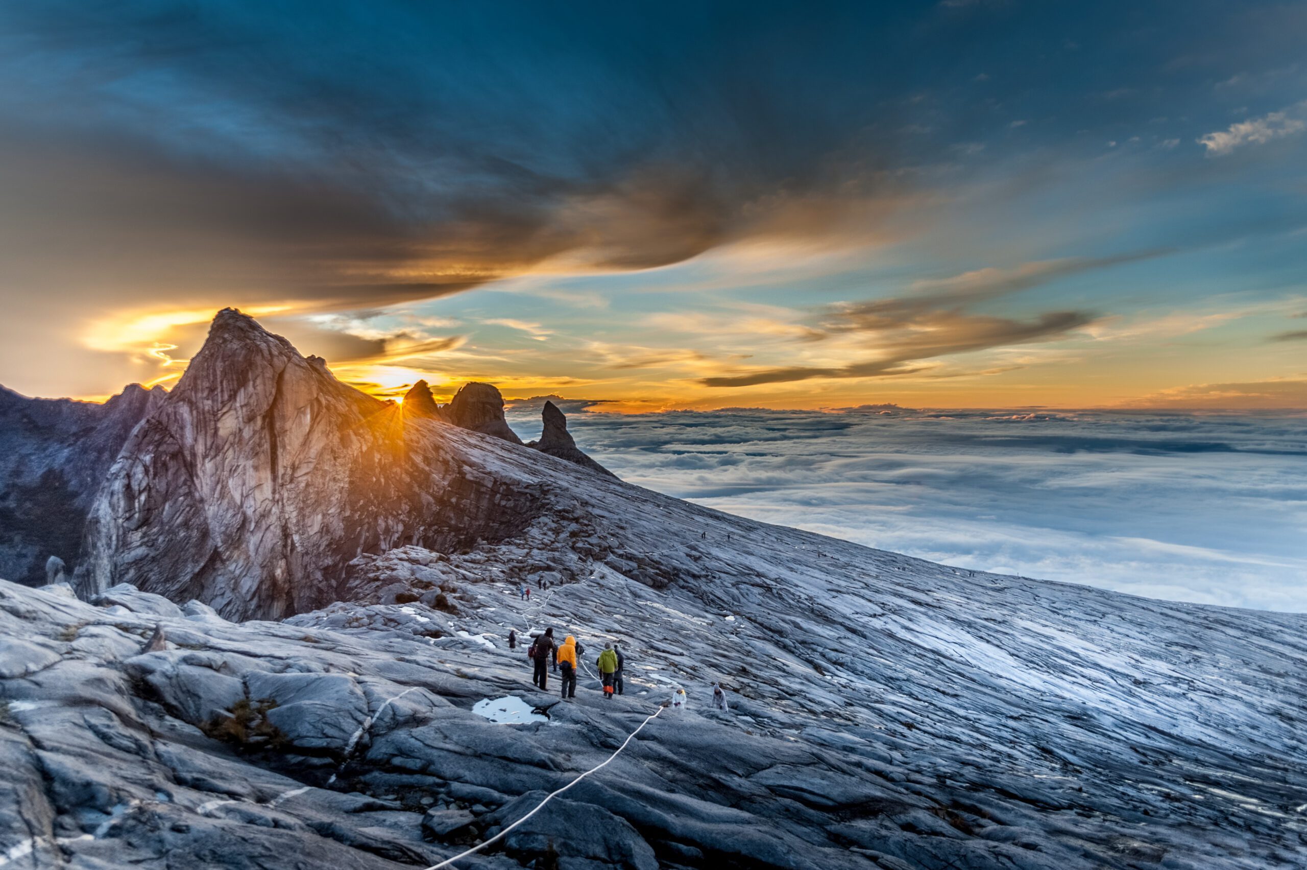 Sunrise high on Mount Kinabalu in Sabah Malaysia