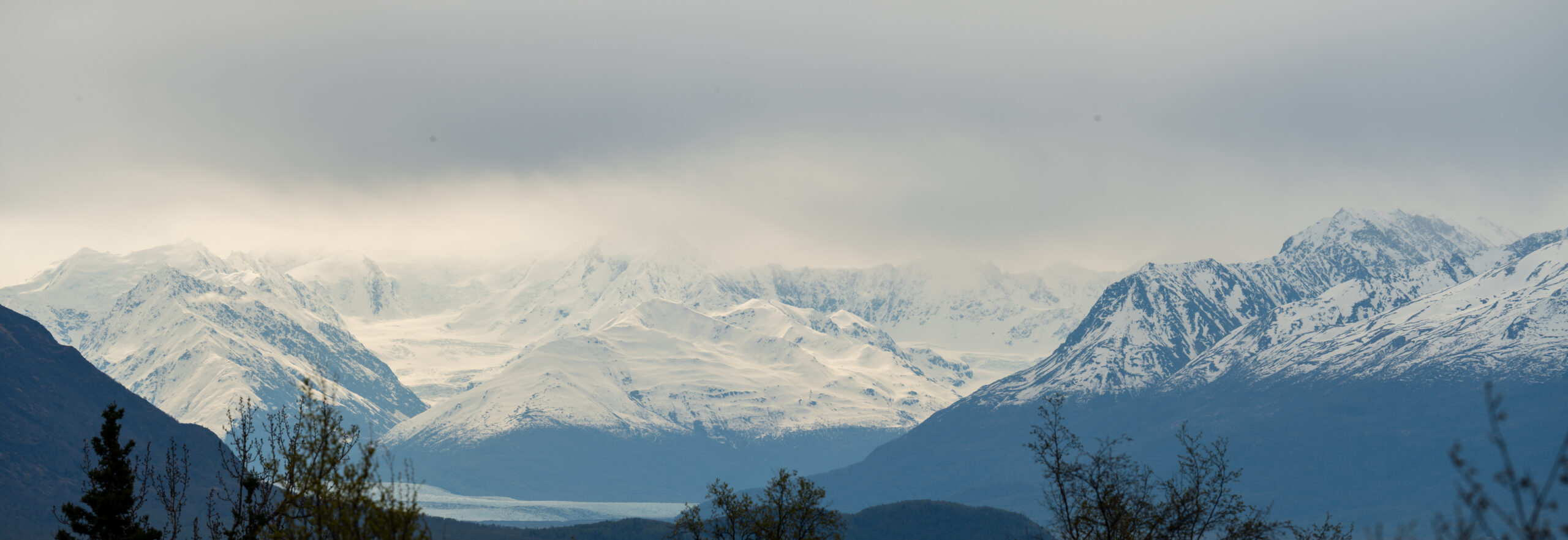 Glacier Grey and surrounding mountains in Torres del Paine National Park, view from Lago Grey.