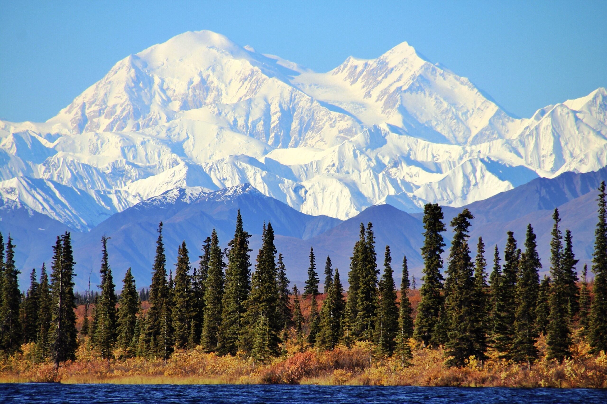 Denali, the highest peak in North America, under snow