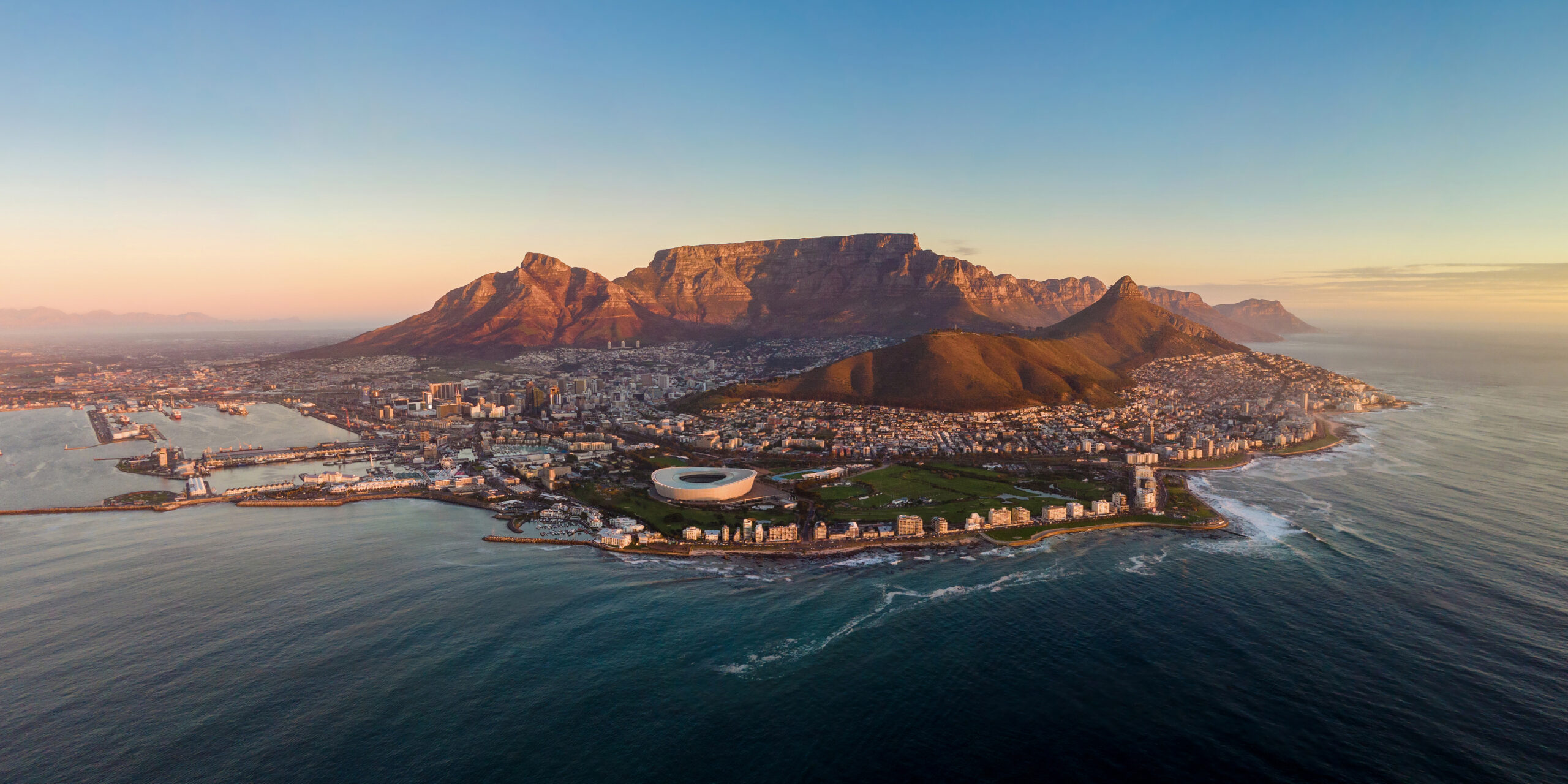 The flat-topped summit of Table Mountain rising above Cape Town, South Africa