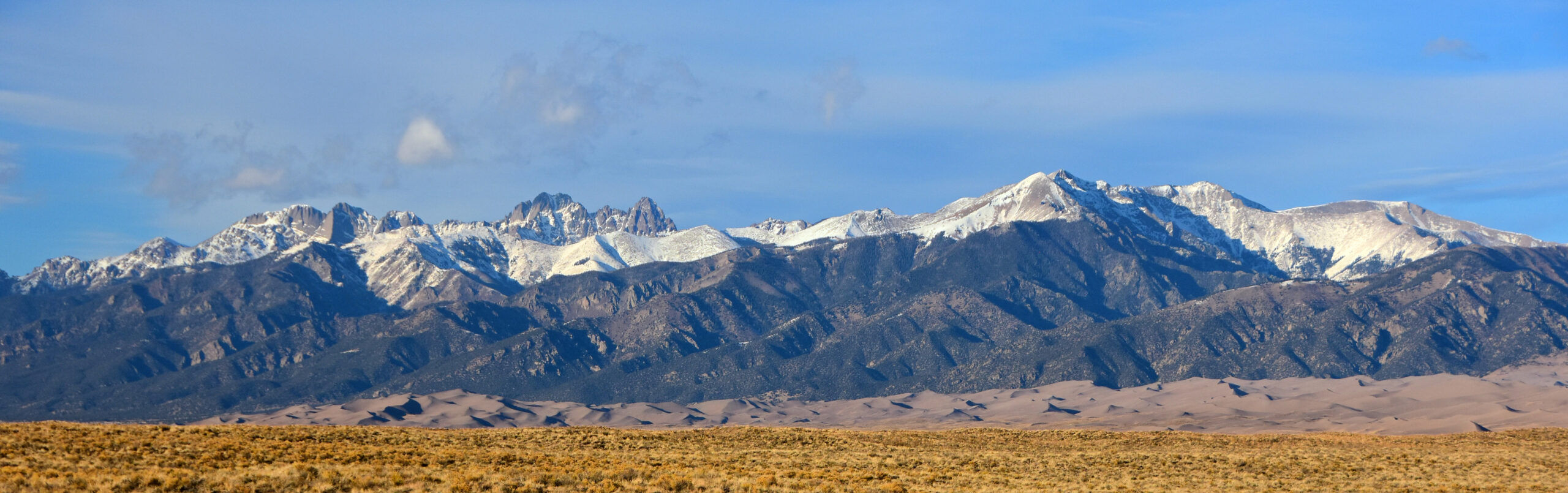 Crestone Needle and the Sangre de Cristo Range, Colorado 14ers with snow-capped peaks.