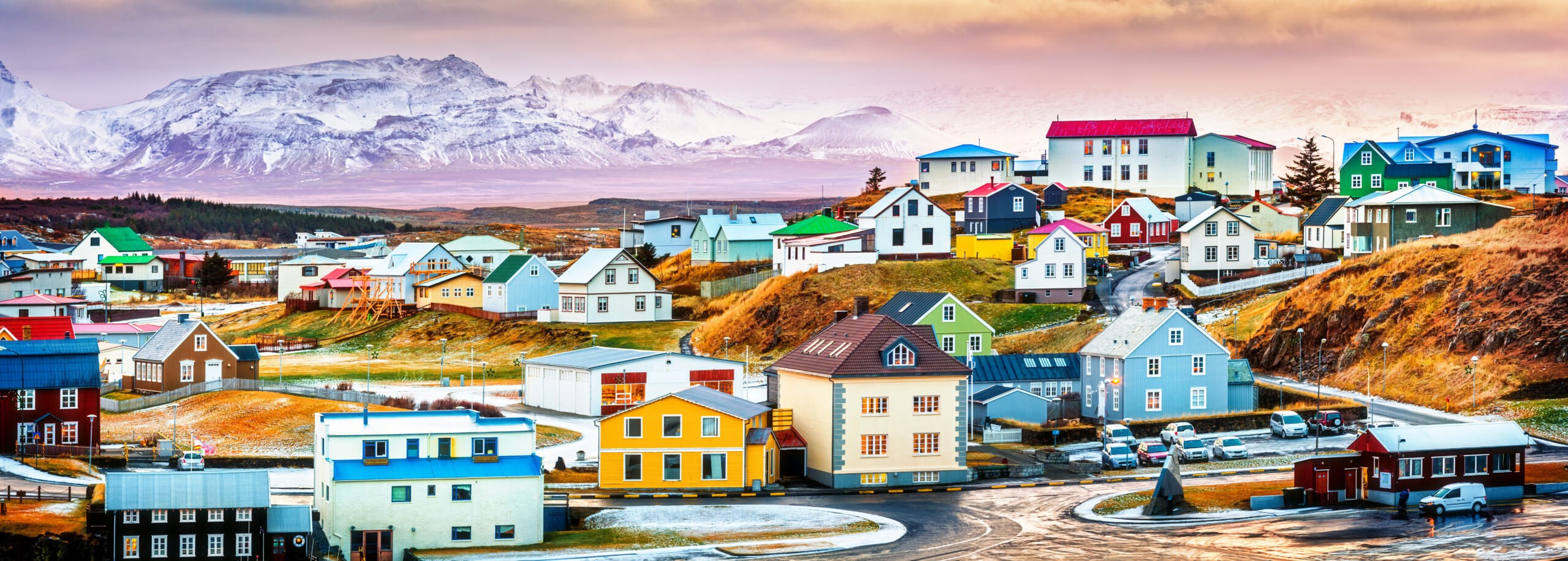 A snow-dusted Icelandic landscape under low winter light in March