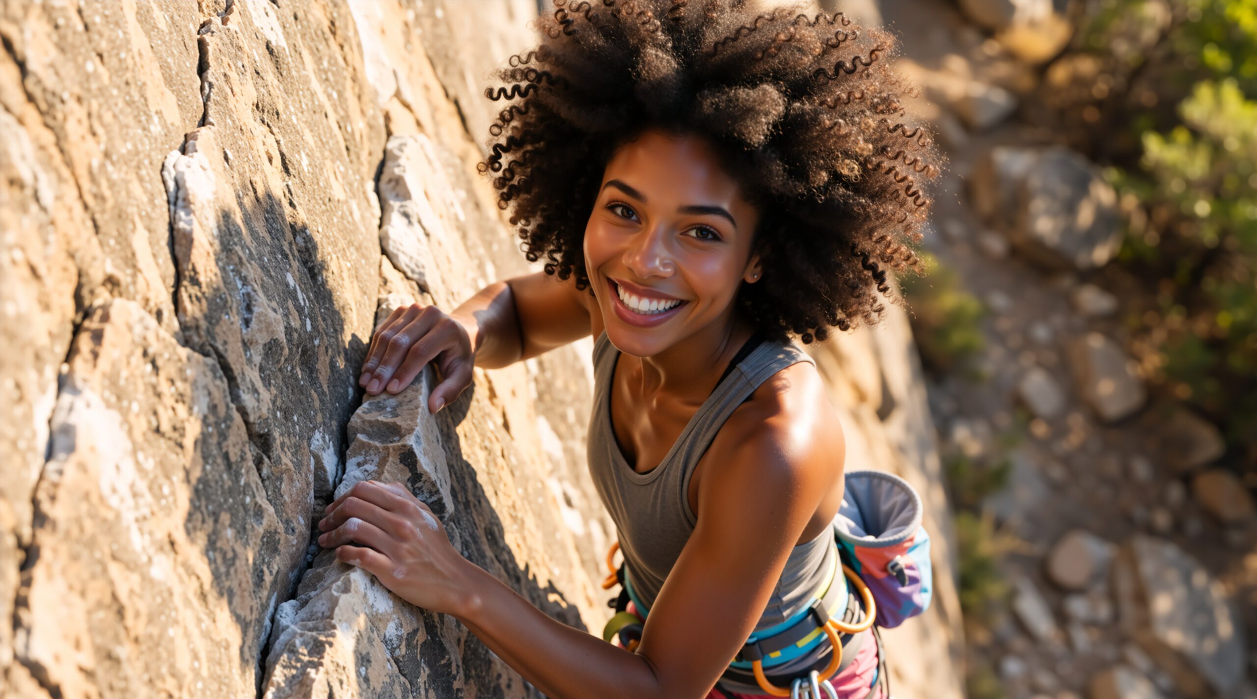 Climber controlling a rappel with a friction-hitch backup below the belay device