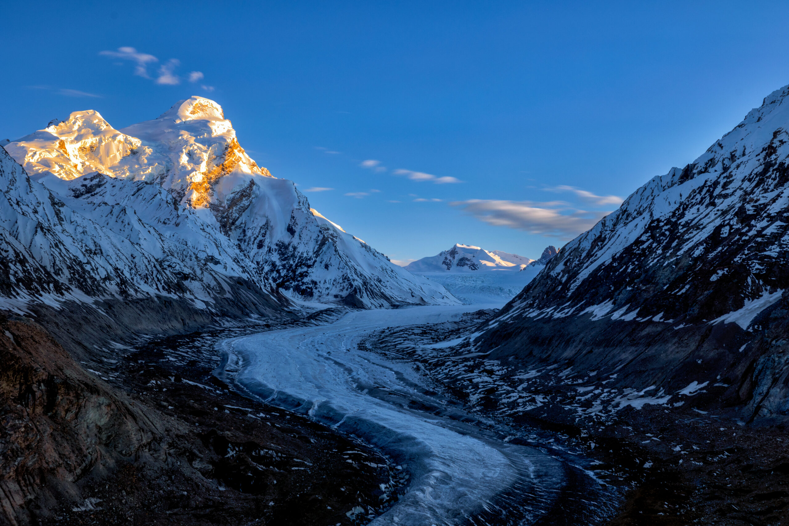 Snow peaks and high valley in the Ladakh region of the Indian Himalaya