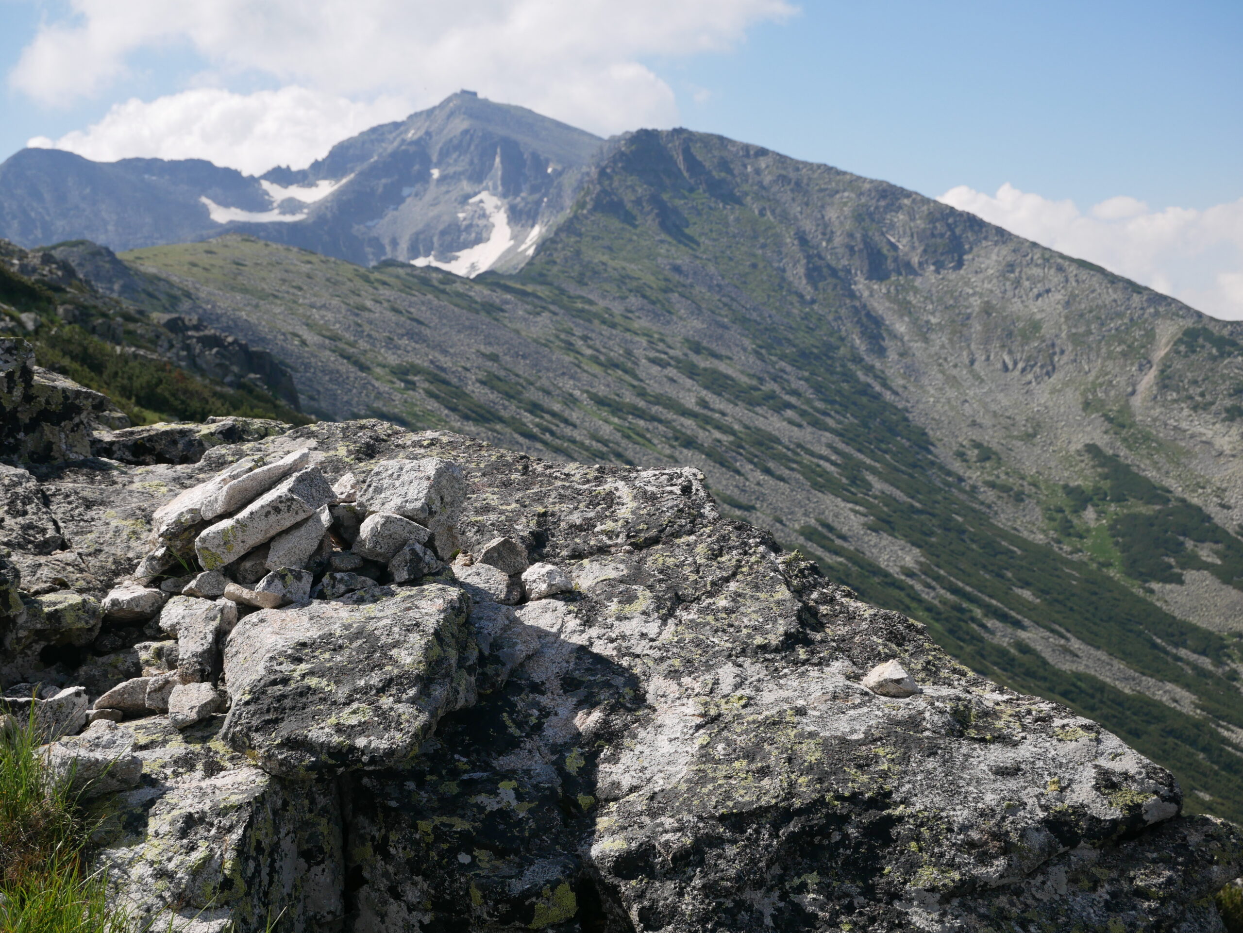 Glacial lakes and rocky ridges in the Rila Mountains on the way to Musala