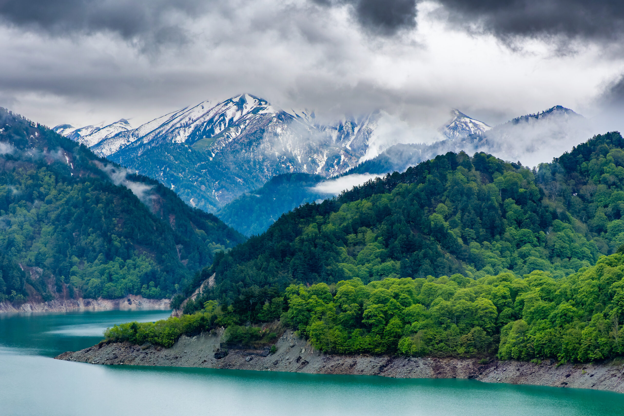 Ridgeline and rocky peaks of the Northern Japanese Alps in summer