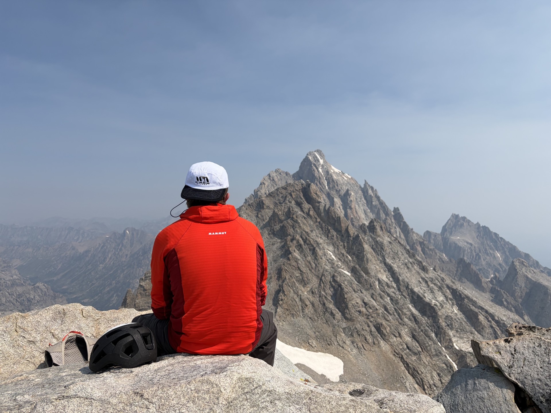 Dawson looking toward the Teton skyline after climbing Middle Teton and South Teton