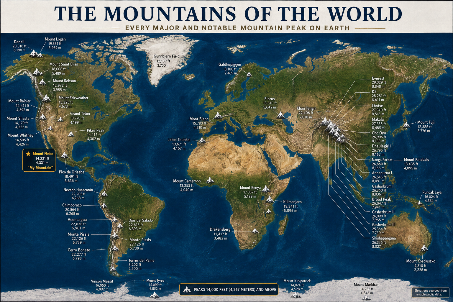 mountains of the world map